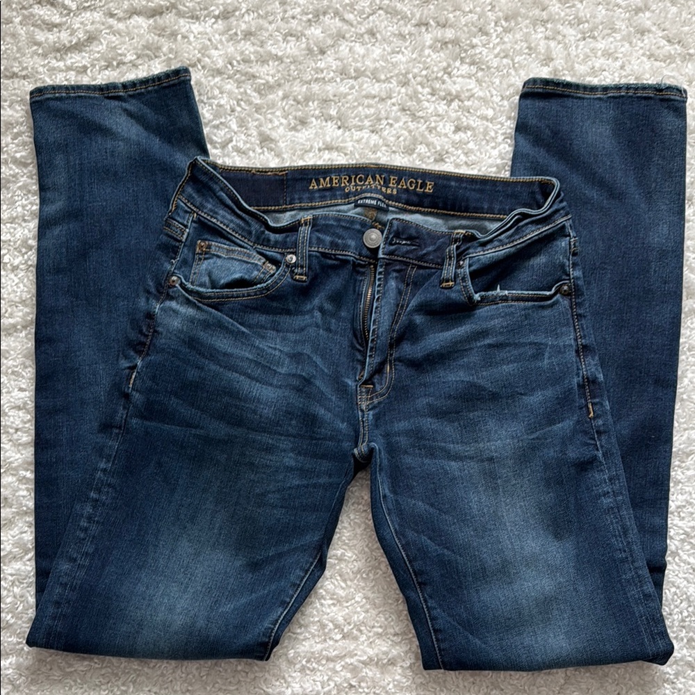 American Eagle Outfitters Men's Dark Blue Slim Straight Jeans